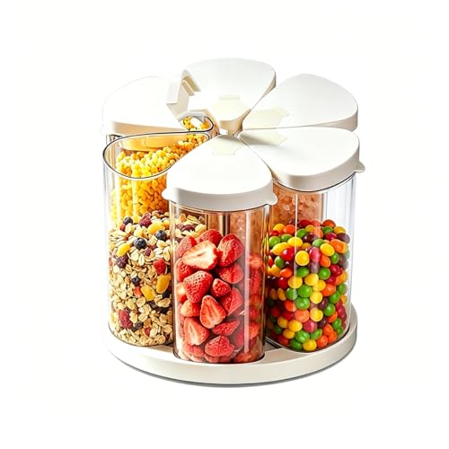 Rotating Food Storage Containers Set of 6, 23oz (690ml) Clear PET Jars with Dual Pour Lids, 360° Lazy Susan Pantry Organizer for Snacks, Cereal, Nuts, Oats & Dry Foods, Kitchen Grain Dispenser - color: 690ML*6