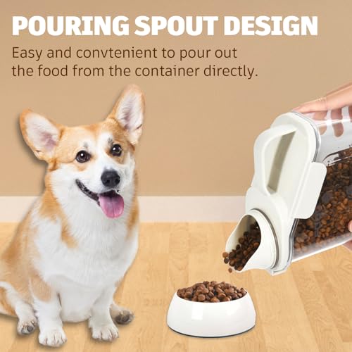 Pet Food Storage Container with Large Pour Spout, White | Dog Food Container with Measuring Cups, Keep Food Fresh, Portable Cat Food Container for Dogs, Cats, Birds and Small Animals - color: White