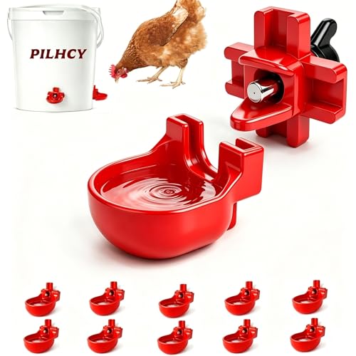 10Pack Horizontal Chicken Waterer Nipples with Cups-Poultry Watering System | Leakproof Automatic Nipples Drinker for Chickens,Turkeys, Parrot,Peafowl, and Other Poultry
