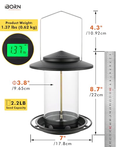iBorn Metal Bird Feeders for Outdoors Hanging,Wild Bird Feeders for Cardinal,18cm Large Roof&Tray Black 6 Port (Seed is not Included) - color: Black,2.2LB,6Port
