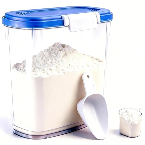 Large Rice Storage Container 15-20 Lbs, Tall Flour Container Dry Food Bin | Slim Food Container with Scoop, Cup for Cereal, Sugar, Beans, Pet Dog Cat Food, Kitchen and Pantry Storage Organization - color: Sapphire Blue