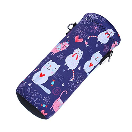AMARY 500ML Neoprene Water Bottle Carrier Bag with Adjustable Shoulder Strap,Insulated Water Bottle Cover for Stainless Steel/Glass/Plastic Bottles 16.9OZ (cat) - color: Cat