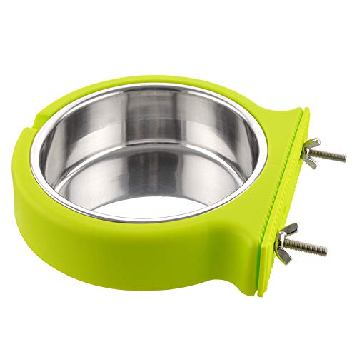 Crate Dog Bowl Removable Stainless Steel Water Food Feeder Bowls Cage Coop Cup for Cat Puppy Bird Pets (Small, Green with Corrugated Clip) - color: Green with Corrugated Clip, size: Small