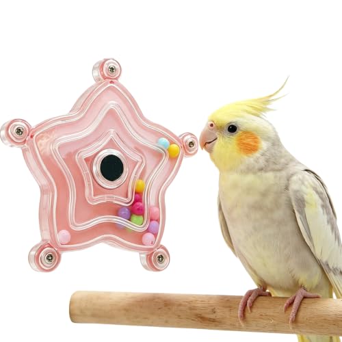 Spinning Bird-Toys Bird Cage Toys & Bird Perch Parrot-Parakeet Budgie Cockatiel Conure Macaw Chicken Parrot Enrichment Cage Accessories Small Animal Chewing Toy (Pink Star) - color: Pink Star