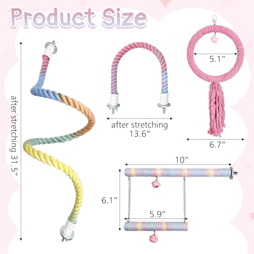 4 Pcs Bendable Bird Rope Perches Gradient Color Parrot Perch Rope Stand for Cage Double-Layer Climbing Swing Toys Bird Cage Accessories for Budgie Parakeet Lovebird Cockatiel