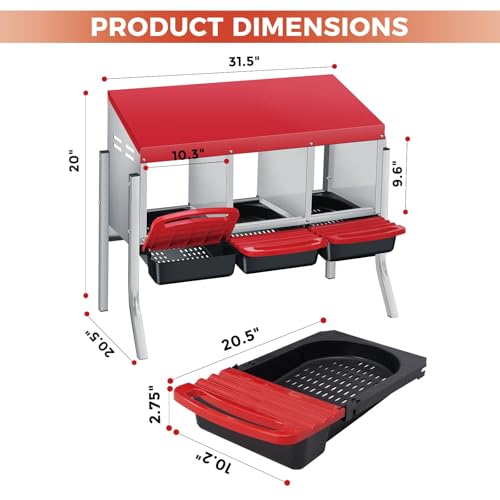 3 Holes Chicken Nesting Boxes for Laying Eggs, Wall-Mounted & Floorstanding Nesting Boxes for Chickens Ducks Geese, for Farm Backyard Chicken Coops, with Metal Leg, Red - color: Red, size: 3 Holes with metal legs