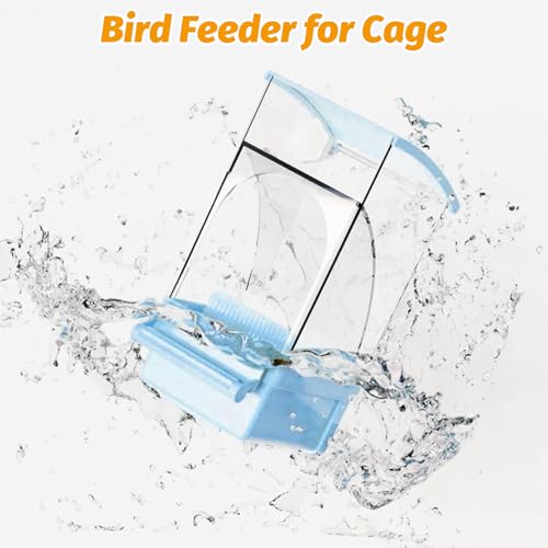 BNOSDM No Mess Bird Feeder Transparent Automatic Bird Cage Feeder with Perch Acrylic Parrot Food Container Parakeet Cage Accessories for Parakeets, Budgies, Cockatiel, Finch, Canary, Lovebird (Blue) - color: Blue