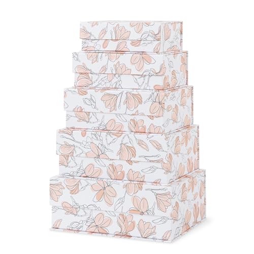 Soul & Lane - Nesting Decorative Storage Boxes with Magnetic Lids, Set of 5 | Floral Cardboard Keepsake Boxes with Magnet Closure, Pretty Memory and Gift Organizers for Photos and Home Decor - color: Canvas Bloom