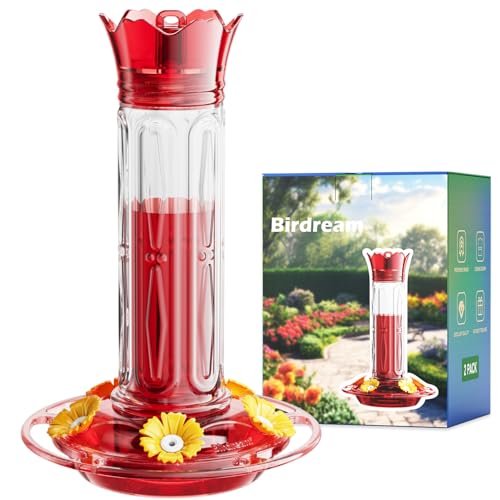 Birdream 10oz Hummingbird Feeders for Outdoors, Plastic Hummingbird Feeder with 5 Bee Guard Feeding Ports & Cleaning Brush, Gift Box Design, Leak Proof, Built-in Ant Moat, Red - color: Red, size: 1 Pack