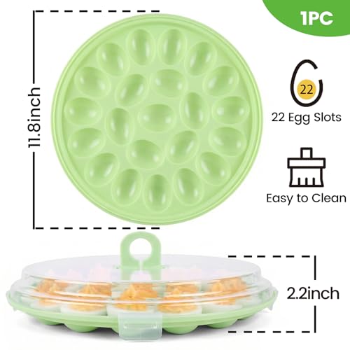 HANSGO Deviled Egg Containers with Lid, Deviled Egg Platter Carrier, Green | Deviled Eggs Tray With 22 Slots for Party, Home Kitchen and Other Festival - color: Green