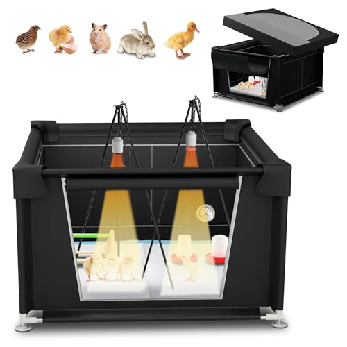 Large 42" x 42" x 36.6" Chicken Brooder Box Starter Kit, Brooder Pen for Chicks Ducks Quail, Temperature-Adjustable Bulb Set, Thermometer, Chicken Feeder & Waterer Set with Pee Pads,Chick Perch