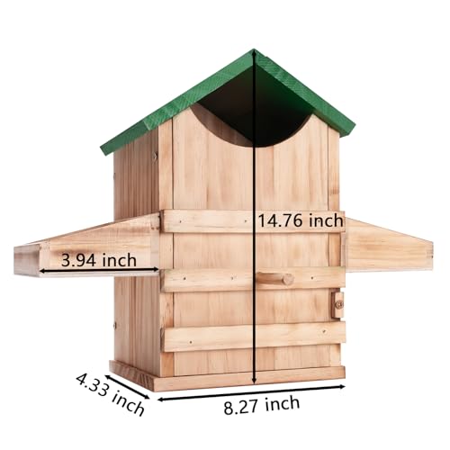 Screech Owl House with Feeder, Owl Box with Bird Stand Design | Nesting Box Wood with Mounting Screws, Cozy House for Lovely Birds, Easy Assembly Required - color: Green B