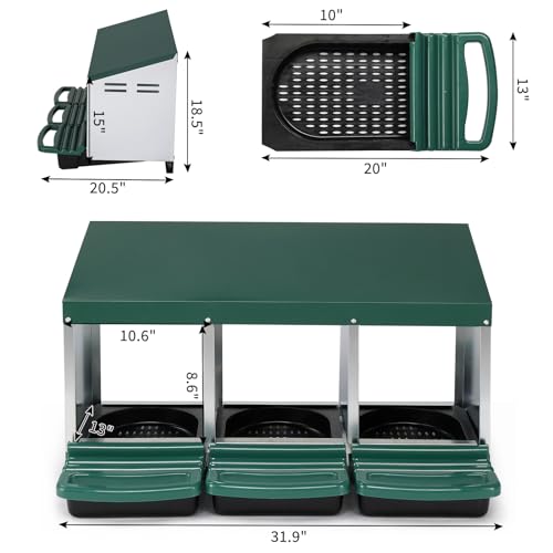VINGLI Chicken Nesting Box, 3-Compartment Nesting Boxes for Hens Roll-Out with Plastic Baskets, Chicken Coop Laying Box (Green) - color: Green, size: 3 Compartment