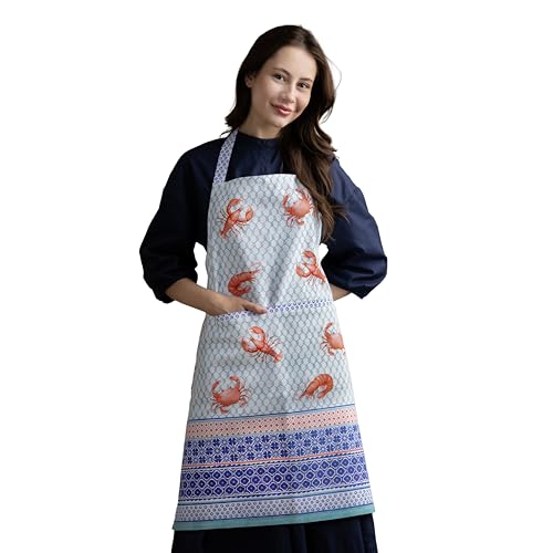 Maison d' Hermine Aprons for women with Pocket 100% Cotton (27.50"x31.50") | Adjustable Neck Strap & long ties Apron Men Chef Wedding Cooking Gardening Server Maid - color: 057 - Lobster Love