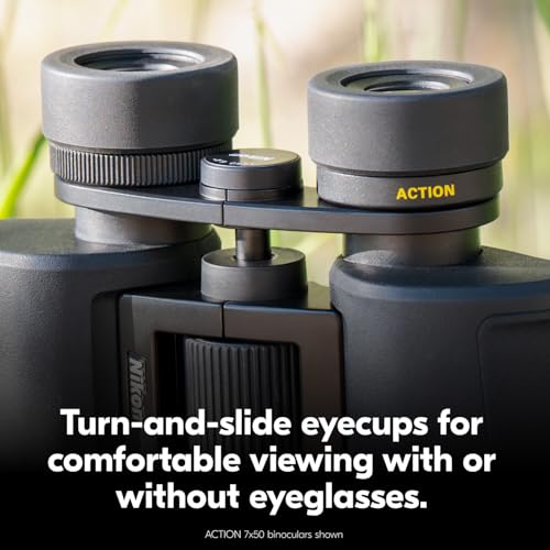 Nikon Action 8x42 Binocular | Multilayer-Coated Nikon Optics, Bright, Wide View, 8X Power, Turn-and-Slide Adjustable eyecups and Tripod-Ready Porro-Prism Design | Turn-and-Slide Adjustable eyecups, multilayer-Coated Nikon Optics, wide View, 8X Power, trip