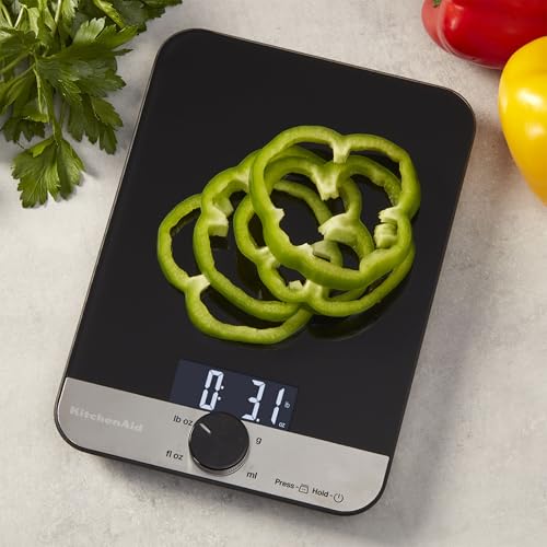KitchenAid KQ908 Glass Surface 11 Pound Capacity Digital Kitchen and Food Scale, Scale for Food Ounces and Grams, Dry and Liquid Ingredients, Black - color: Black, size: 11 lb