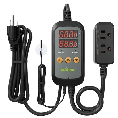 BN-LINK Temperature Controller Dual Thermostat Outlet for Heating Cooling | 2-Stage Outlet Digital Temp Controller Plug for Reptiles Aquarium Carboy Homebrew Breeding Fermenter, -58-230℉, 15A/1875W - style: T10
