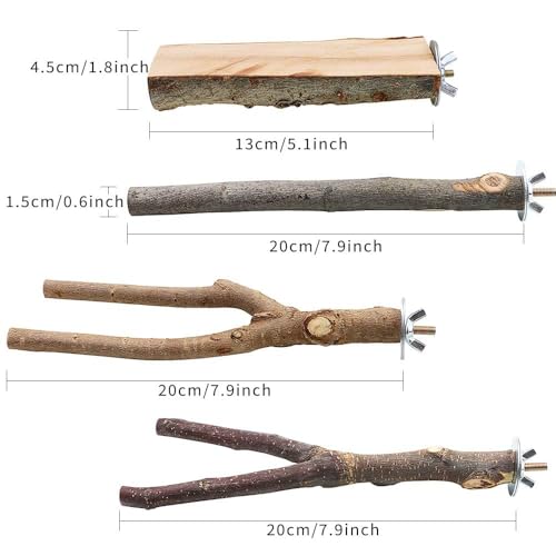4 Pack Natural Wood Bird Perch Parrot Stand Branches Fork Toys,Pet Bird Cage Wooden Hanging Perch Platform Hammock Swing Toy for Small Parakeets,Budgies,Cockatiels,Conures,Finches - size: Size for Small & Medium Birds