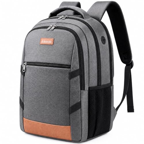 Amovee Computer Backpack 17.3 Inch, Water Resistant Laptop Travel Bag with Chest Strap & Padded Back Support, Anti-Theft Work Bookbag for Women Men, Sturdy Daypack for College Office & Daily Commute - color: Dark Grey