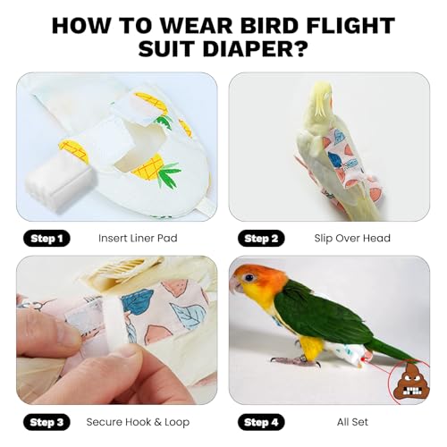 QBLEEV Bird Diaper Flight Suite, Reusable Parrot Nappy Cockatiel Clothes | Soft & waterproof inner layer, cute pigeon pants urine wet suit costume for conure macaw african budgies sun parakeet - color: Rabbit, size: S