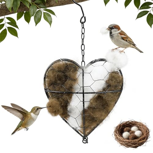 Handmade Alpaca Fiber Bird Nesting Heart,Refillable Hummingbird Nest Holder,Birds Nests Material Holder,Winter Tree Shelter for Wild Bird,Hummingbird Houses Nest Boxe for Outside Garden Art Birdhouse
