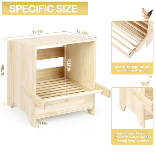 3 Compartment Chicken Nesting Box with Perches, Wooden Egg Laying Box Hens | 3 Packs, Floor / Stand / Wall Mount, Pull-out drawer, easy to get eggs, Easy Install / Clean, For Hens / Ducks / Chickens