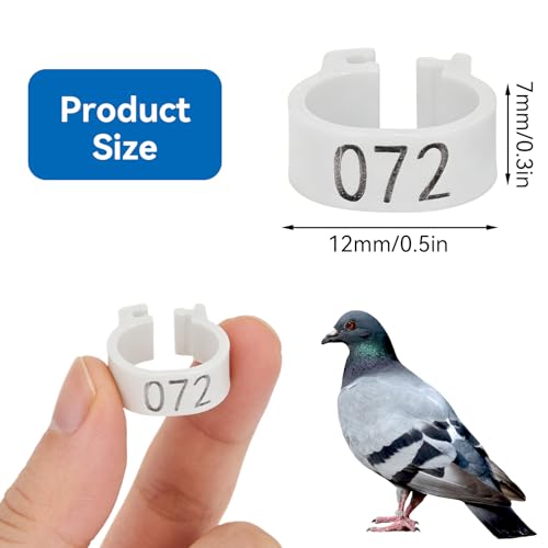 Cyrank 100pcs Birds Foot Rings, 12mm 001‑100 Numbered Pigeon Leg Bands Ring Plastic Foot Bands Clip on Leg Rings for Chicks Opening Foot Ring for Pigeon Chicks Duck Dove(White)