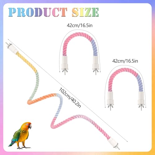 3Pcs Rope Perch for Bird Cages, Bendable Climbing Cotton Rope | Cotton Rope with Steel Core for Parrot Cockatiel Budgie Cages, Bird Toy Reduces Boredom and Stress - size: 3PCS