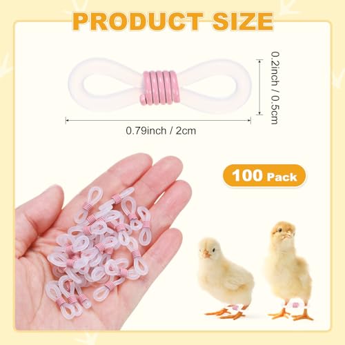 M METERXITY 100-Pack Adjustable Chick Leg Bands, 0.79" x 0.2" Silicone Chicken Leg Brace for Chicks/Ducks/Birds [Pink] Poultry Leg Bands - color: Pink