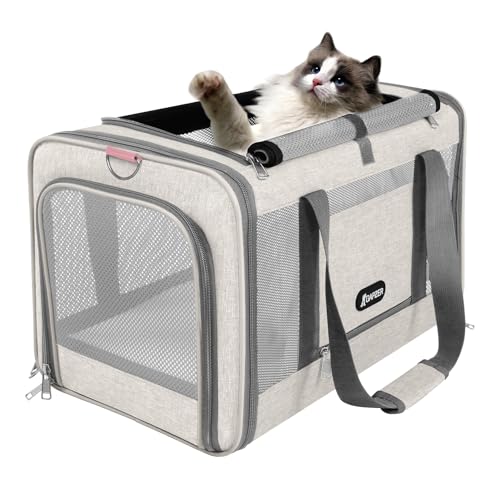 GAPZER Cat Carrier American Airline Approved 18x11x11,Top Opening Pet Cage | Mini Dog Foldable Soft Carrying Bag, Bichon Crate Kennel Breathable Case Hard Bottom, 4-Side-Ventilation See Through Mesh Bag - color: Beige