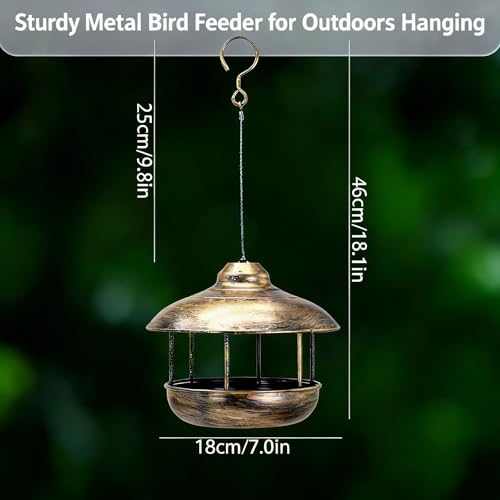 Metal Roof Bird Feeder for Outdoors,Retro Lantern Easy-Clean | Unique Retro Lantern Style, Heavy-Duty Metal Easy-Clean Tray, Garden Yard Patio Decor