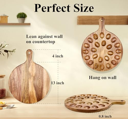 Wood Deviled Egg Holder Board Platter Serving Tray Eggs Carrier Plate Dish | Round Wooden Egg Container Cheese Charcuterie Boards Christmas Thanksgiving Hosting Essentials Easter Gift Devil Egg Holder