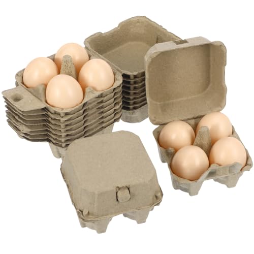 4-count Pulp Egg Cartons - 4" Mini Kraft Paper Egg Boxes - Stackable Fridge Storage Containers for Backyard Chickens, Farmers Market & Diy Packaging (10)