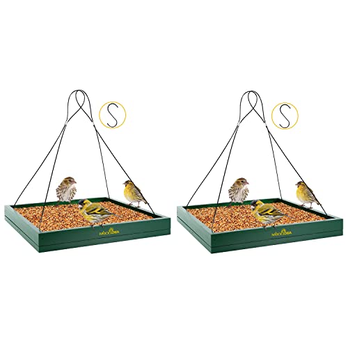 Bird Feeder Hanging Tray, Wooden Platform Hummingbird Feeder Hanging Tray Mesh Seed Platform for Garden Yard Outside Decoration Attracting Wild Birds (Green-2pk) - color: Green