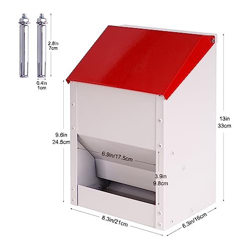 Galvanized Wall Mount Chicken Feeder No Waste Hanging Chicken Feeder with Lid Weatherproof Metal Automatic Poultry Feeder Trough Food Dispenser for Outside Coop (10 lbs)