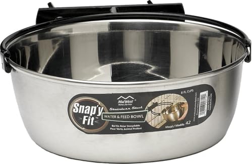 MidWest Homes for Pets Snap'y Fit Stainless Steel Food or Water Bowl, Holds 2 Quarts, Mounts to Wire Crates, No-Tip Design, Rust-Resistant, for Large Dogs and Cats - size: 2 Quarts (8 cups)