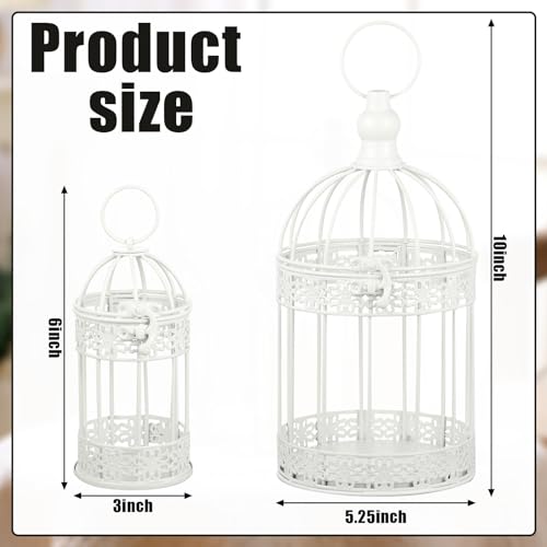 Sliner 4 Pcs Decorative Bird Cages for Centerpiece Metal Vintage Hanging Lantern Bird Cage Birdcage Candle Lanterns Weddings Home Living Room Porch Office Decoration(White) - color: White