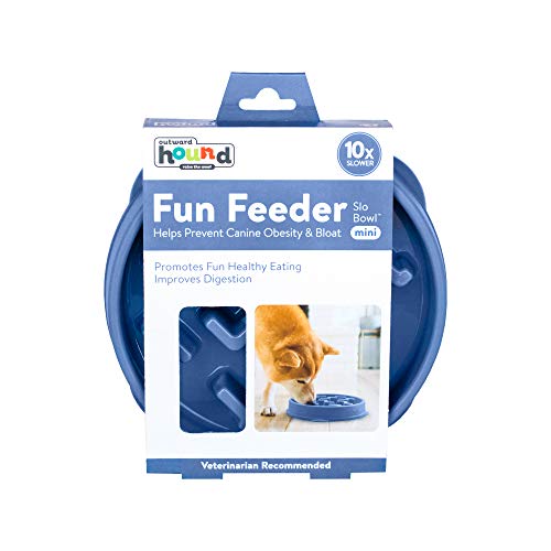 Outward Hound Fun Feeder Slo Bowl – 2‑Cup Capacity, Slow Feeding, Small to Medium Dogs & Cats, Non-Slip, Blue, Notch Pattern, Medium (Pack of 12) - color: Blue, size: Medium (Pack of 12)