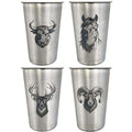 4 Pack 16oz Conical Stainless Steel Cups - Laser Engraved Animals, Stackable Durable Metal Cold Drink Cups for Parties & Outdoor Events (Bull/Horse/Deer/Ram) - color: Wild Animal 2