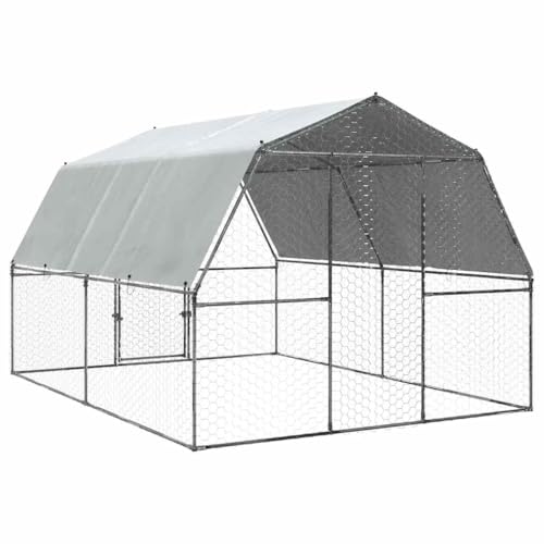 Large Walk-in Chicken Coop 147.6x112.2x90.6 Inch Outdoor Poultry Run Cage with Galvanized Steel Frame and Protective Cover for Chickens and Small Animals Silver - color: Silver-A