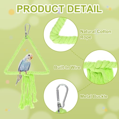 Bird Rope Perch Swing, Rope Triangular Lifting Ring Perch Standing Pole Accessory Climbing Swing Paw Grinding 12 Inch, (Green) Intended for Parrot/Parakeet/Budgies/Cockatiels - color: Green