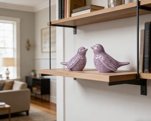 Set of 2 Ceramic Purple Bird Figurines, 3.75 Inch Modern Bird Statues Home Decor, Cute Small Knick Knacks for Shelf, Office, Living Room, Bathroom, Kitchen, Housewarming Gift - color: Purple