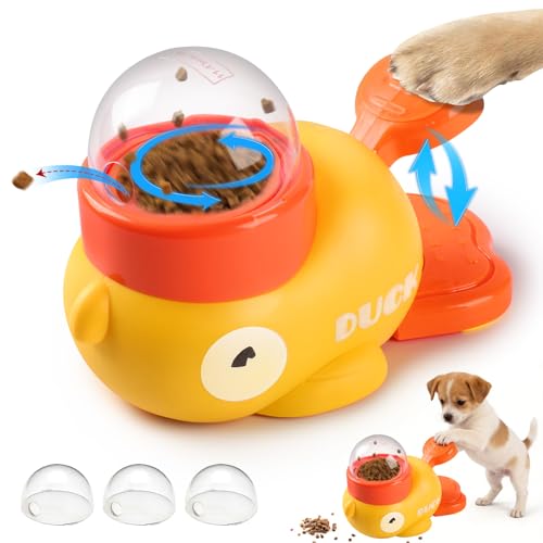 Interactive Dog Treat Dispenser Toy, 2026 New Duck Shape Puzzle Feeder,Interactive Dog Food Dispenser with Press Button and Rotating Design,Slow Feeding Game for Dogs and Cats