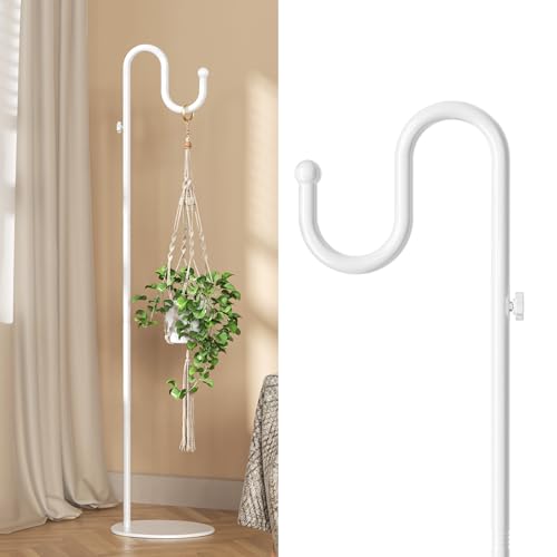 74" Shepherds Hook Stand: Hanging Bird Feeders, Plants, Wind Chimes, White | Heavy Duty, Adjustable, Free Standing Pole Holder with Heavy Duty Base for Indoor & Outdoor, Holds Up to 20 LBS - color: White