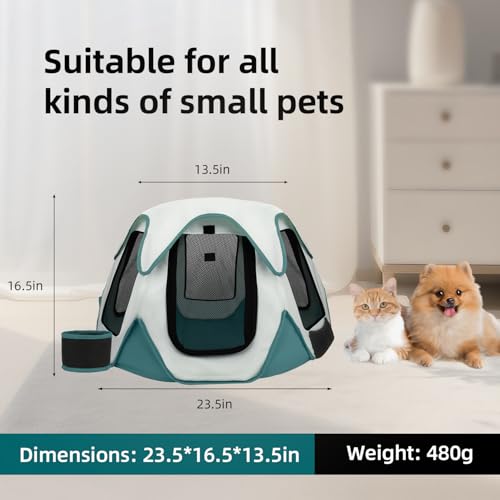 Foldable Portable Pet Playpen with Bowls,Indoor Outdoor Pet Enclosure Blue | Foldable lightweight pet tent with feeding bowls; indoor outdoor & travel camping use, fits dogs, cats, rabbits, chickens - color: blue