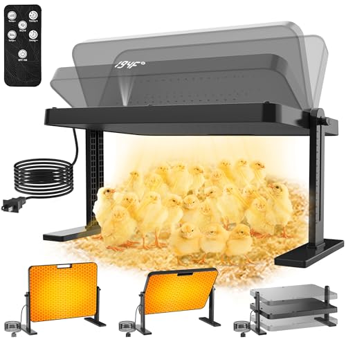Chicken Brooder, 200W 16x12in Large Chick Heat Plate with Adjustable Temp(86~194℉) & 12H Timer & Height & Angle & Remote Control for Coops Poultry, Anti-Scald Brooder Heater for 30 Chicks