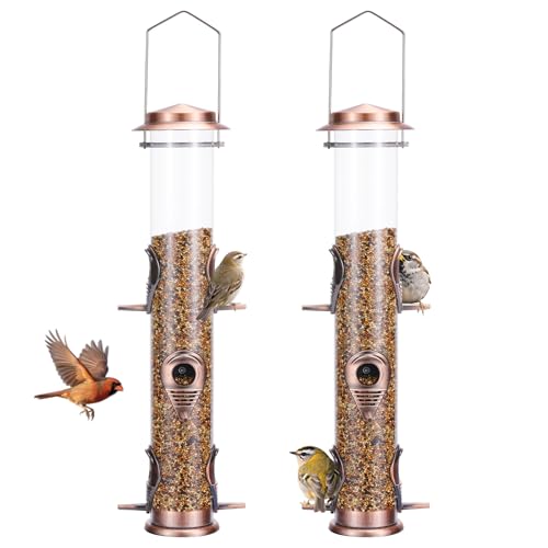 2PK Metal Bird Feeders with 6 Feeding Ports,Tube Bird Feeder with Steel Hanger,Wild Bird Feeder for Outdoors Hanging, Attracting Birds in Your Lawn, Garden, Balcony (Antique Copper) - color: Antique Copper 2 PACK