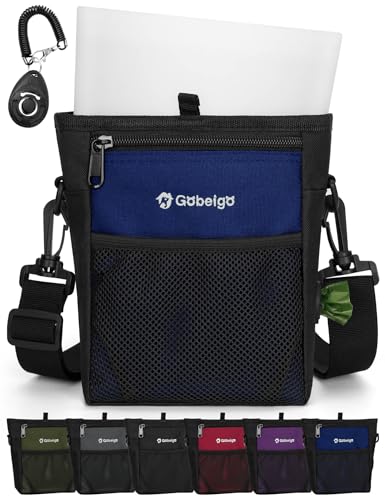 4 Cup Dog Treat Pouch with Silicone Insert Bag& Clicker(Navy Blue) | 2 Pair Magnetic Closures, Belt Clip/Waist Belt/Crossbody Wear, Zipper Pocket Poop Bag Holder for Pet Training/Daily Walking - color: Navy Blue