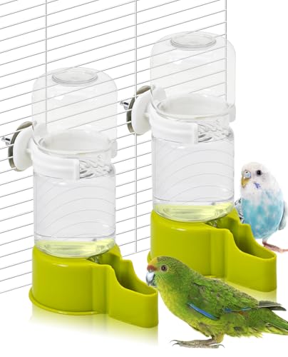 BNOSDM Automatic Bird Water Dispenser 2 Pcs No Mess Parrot Cage Water Feeder Drinker Suspended Bird Drinking Device Parakeet Cage Accessories for Budgies, Cockatiel, Conure, Canary, Finch (Green) - color: 2 Pcs Green Automatic Bird Water Dispenser