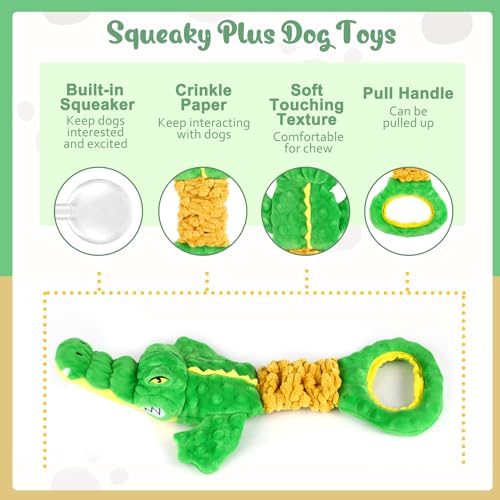 Large Dog Toys, Plush Squeaky Dog Toy with Crinkle Paper and Tug of War Handle, Interactive Puppy Toys for Small, Medium and Large Dogs - color: Green01